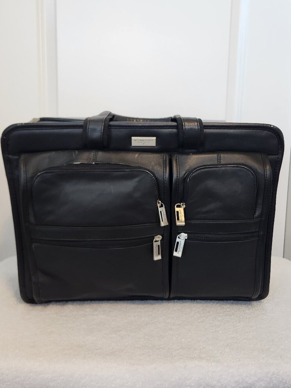 Vintage U.S. Luggage NY Black Leather Expandable Briefcase Laptop Business Bag